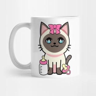 cute baby siamese cat wears a pink ribbon Mug